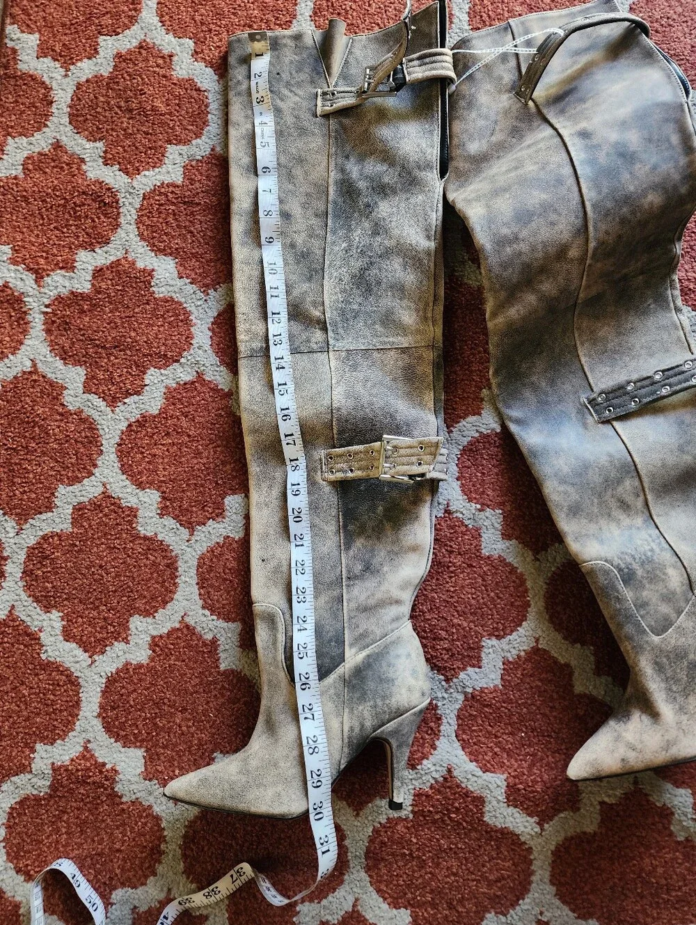 Steve Madden Distressed Taupe Suede Over-the-Knee Buckle Boots